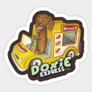 Dachshund in Yellow Hotdog Truck Sticker